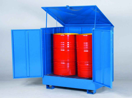 2 drums, standing, enclosed