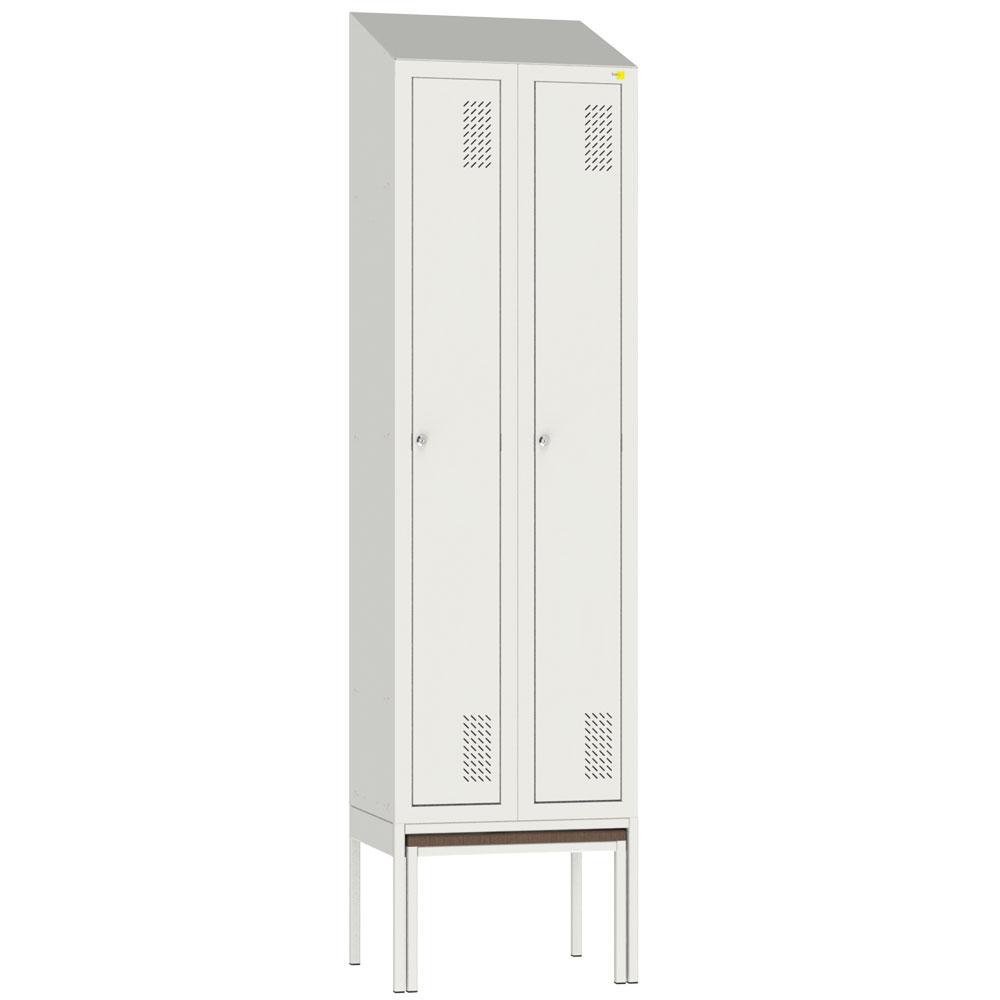 Metal clothes cabinet with pull-out bench SHOM-300/2 and roof