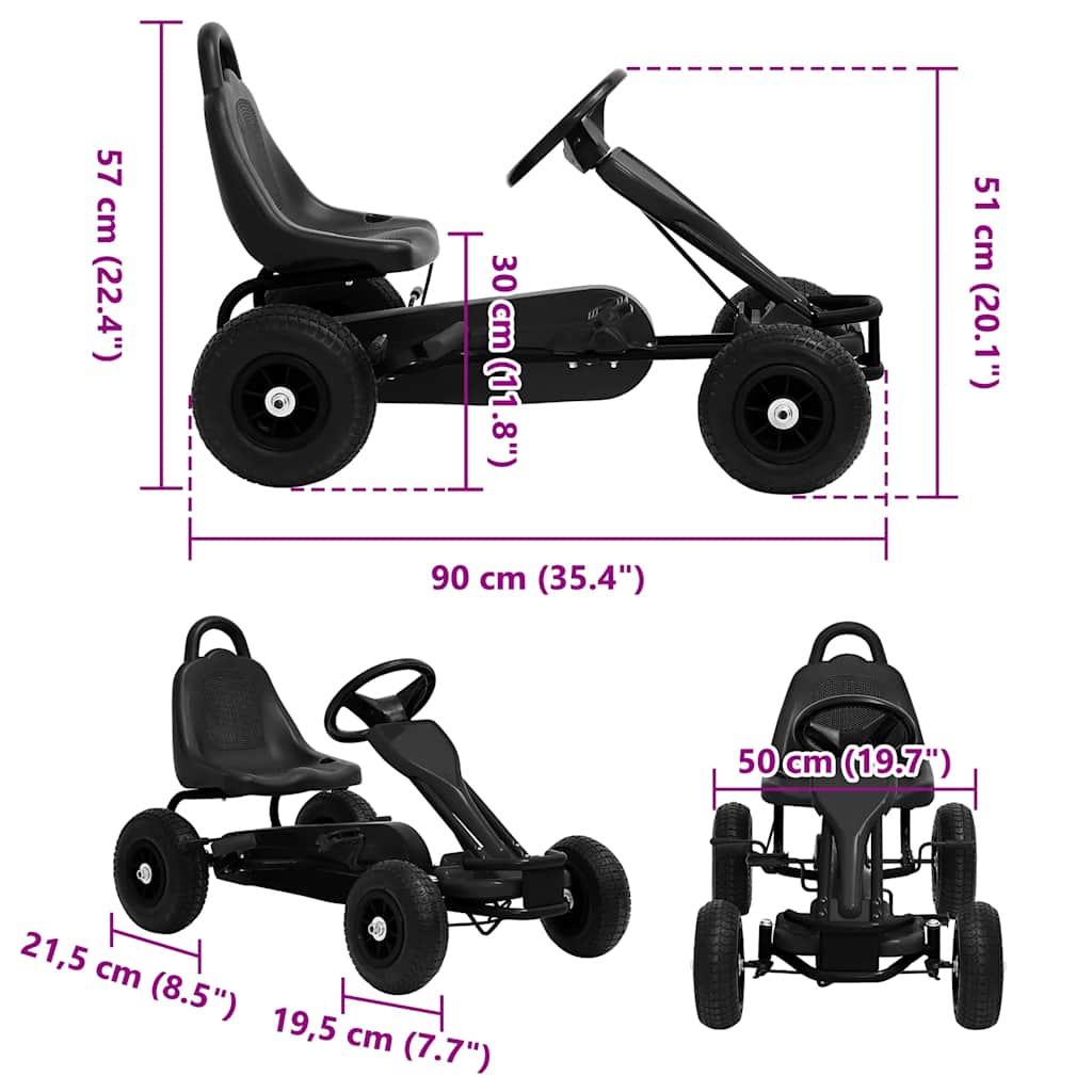 Gokarts Ar Pedāļiem Un Pneimatiskajām Riepām, Melns