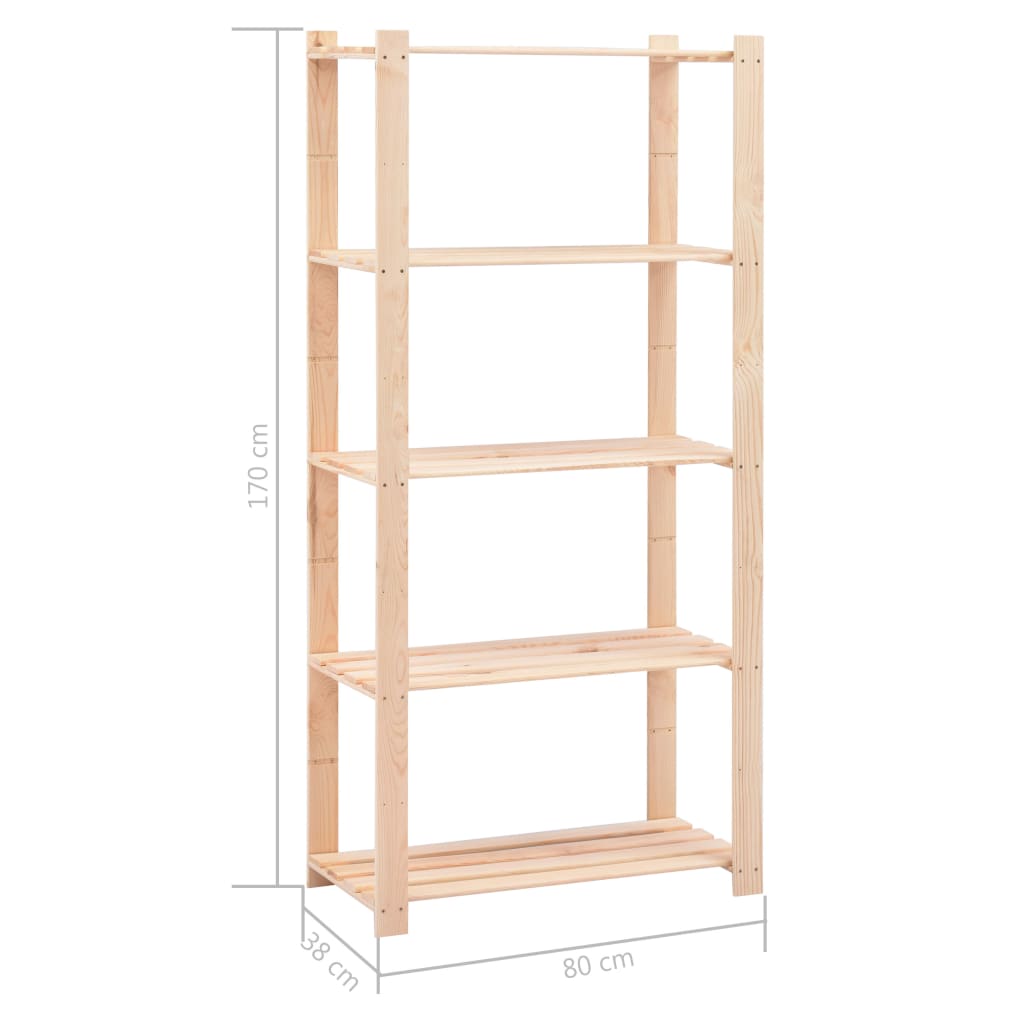 5-Līmeņu Glabāšanas Plaukti, 2 Gab., 80X38X170 Cm, Priedes Koks