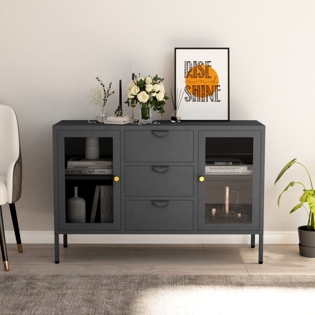 Kumode, , 105X35X70 Cm, Tērauds Un Rūdīts Stikls