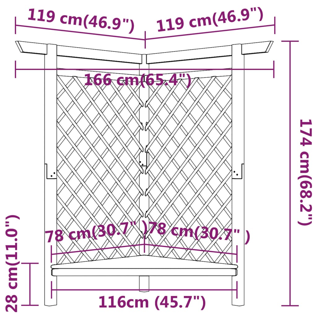 Stūra Pergola Ar Soliņu, 166X81X174 Cm, Impregnēts Priedes Koks