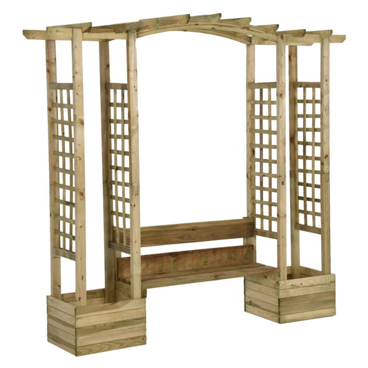 Dārza Pergola Ar Solu Un Puķu Kastēm, Impregnēts Priedes Koks