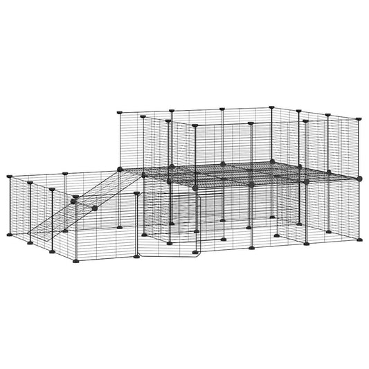 44 Paneļu Mājdzīvnieku Būris Ar Durvīm, Melns, 175X105X70Cm, Tērauds