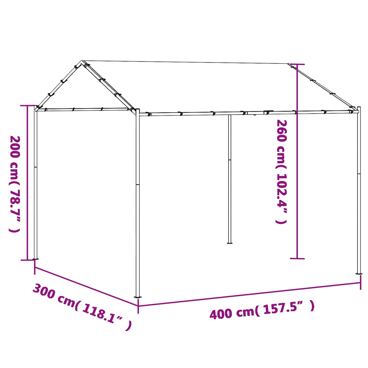 Nojume 4 X 4 X 2,6 M Balts Tērauds Un Poliesters 180 Gsm
