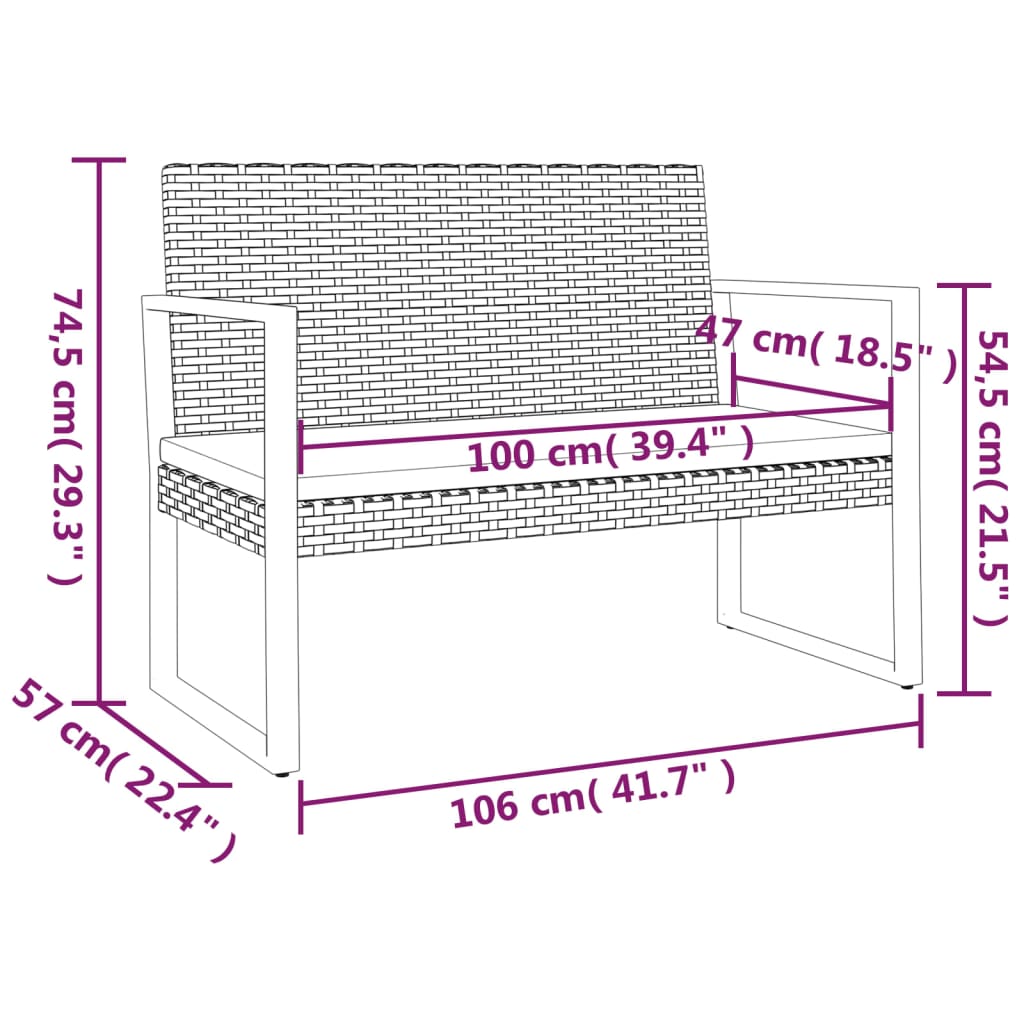 Dārza Sols Ar Matračiem, 106 Cm, Pe Rotangpalma, Melns