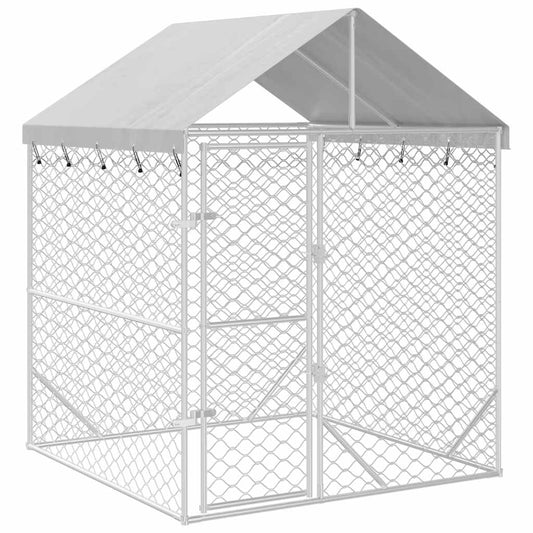 Suņu Voljērs Ar Jumtu, Sudraba Krāsā, 2X2X2,5M, Cinkots Tērauds