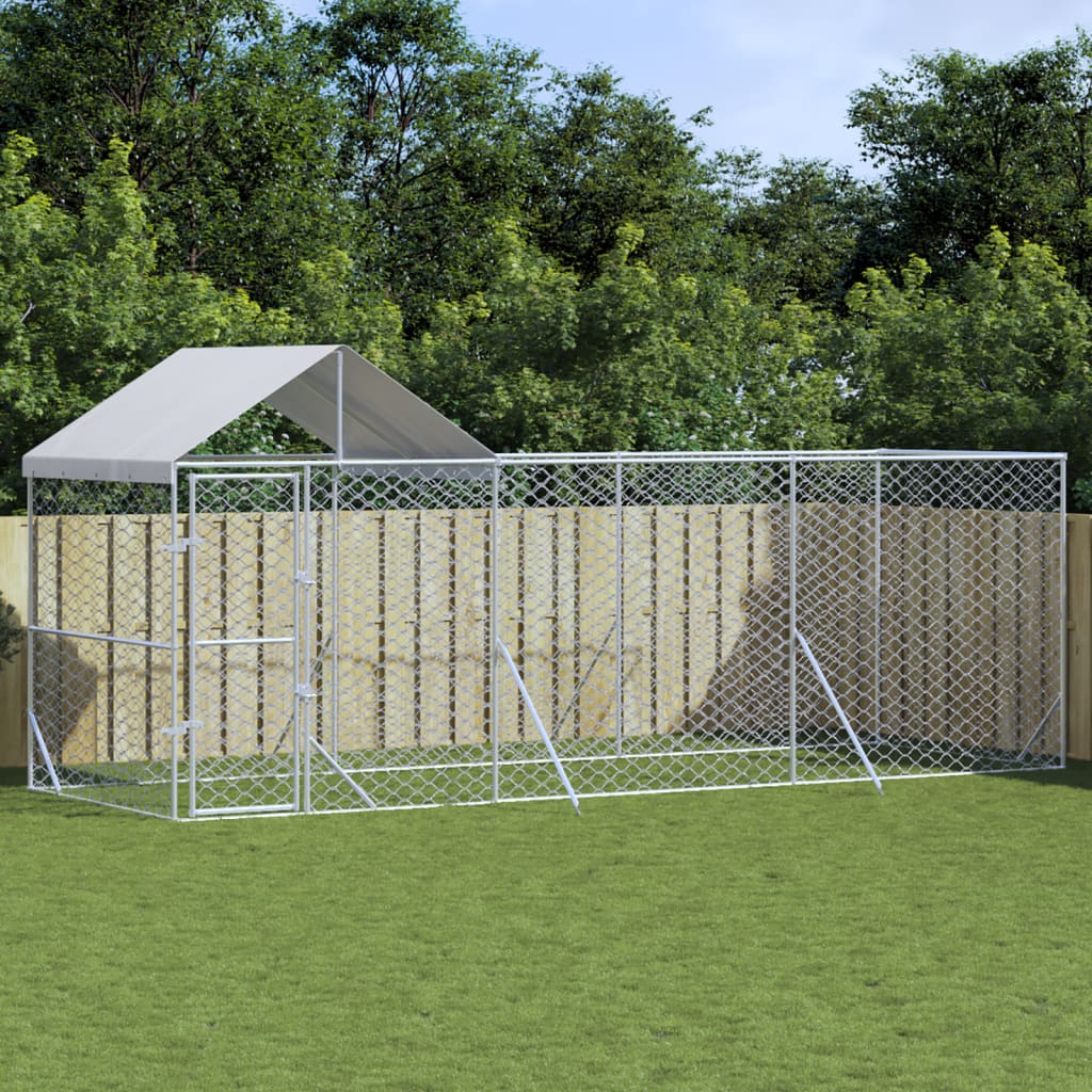 Suņu Voljērs Ar Jumtu, Sudraba Krāsā, 2X2X2,5M, Cinkots Tērauds