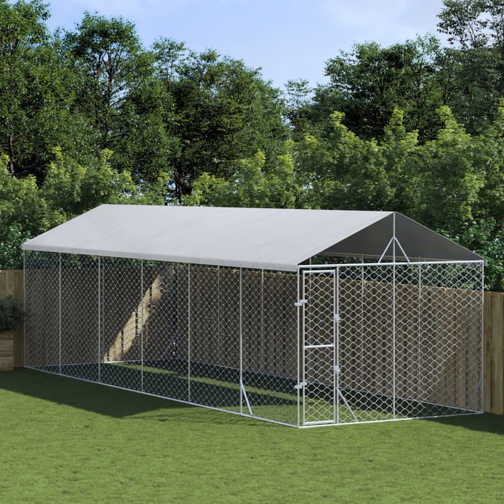 Suņu Voljērs Ar Jumtu, Sudrabains, 3X1,5X2,5 M, Cinkots Tērauds