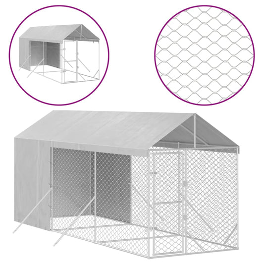 Suņu Voljērs Ar Jumtu, 2X6X2,5M, Cinkots Tērauds, Sudraba Krāsā