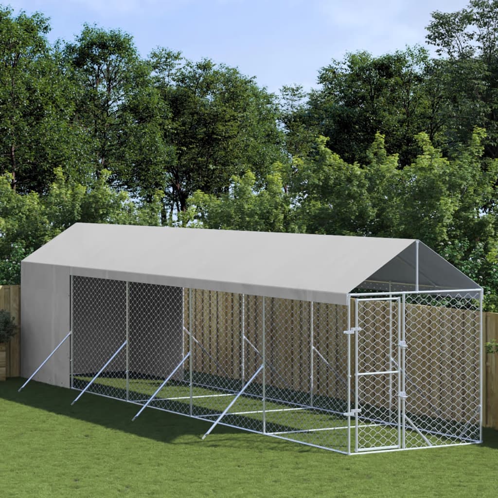 Suņu Voljērs Ar Jumtu, 2X6X2,5M, Cinkots Tērauds, Sudraba Krāsā