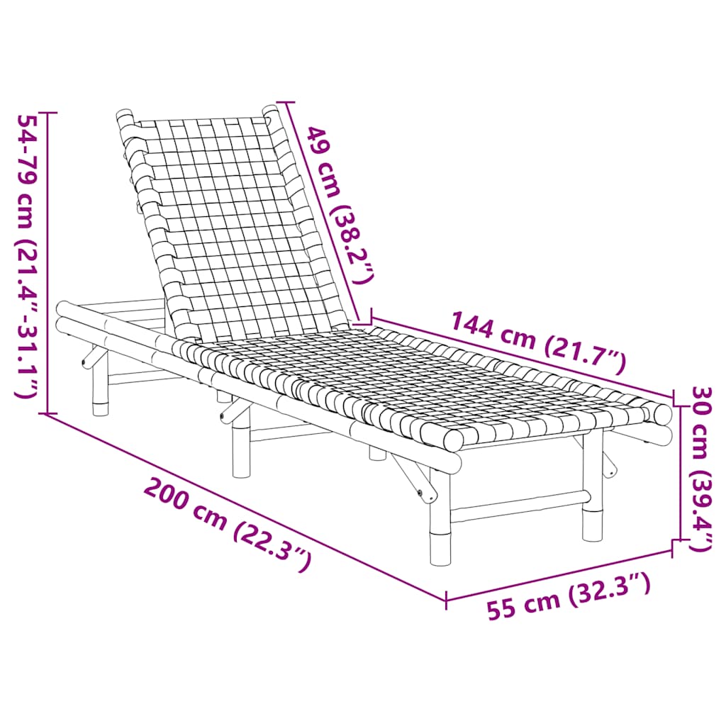 Sauļošanās Krēsls Ar Melnu Austu Sietu, 55X200X30 Cm, Bambuss