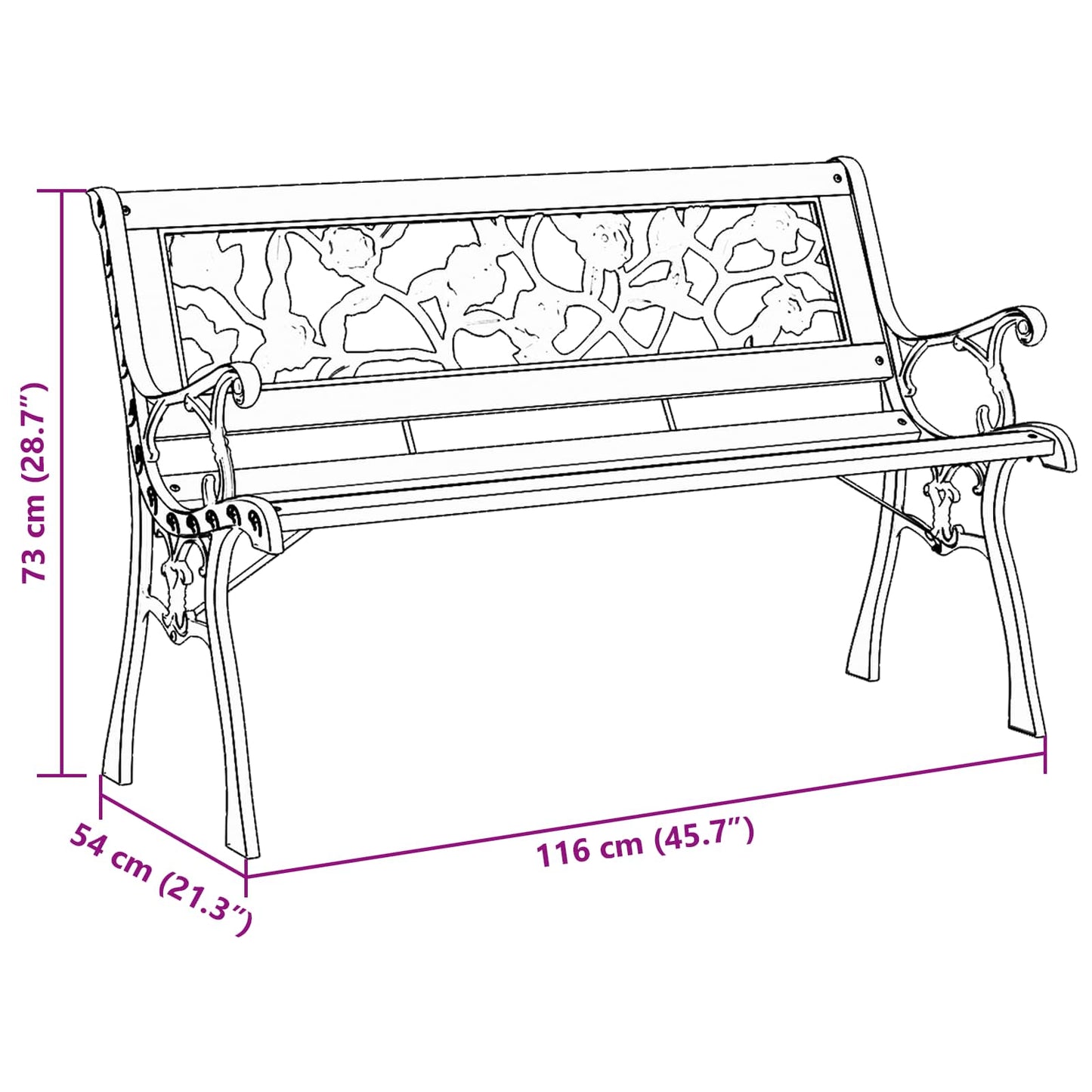 Dārza Sols 2 -Seater 116 X 54 X 73 Cm Koka Brūna Taisnstūra