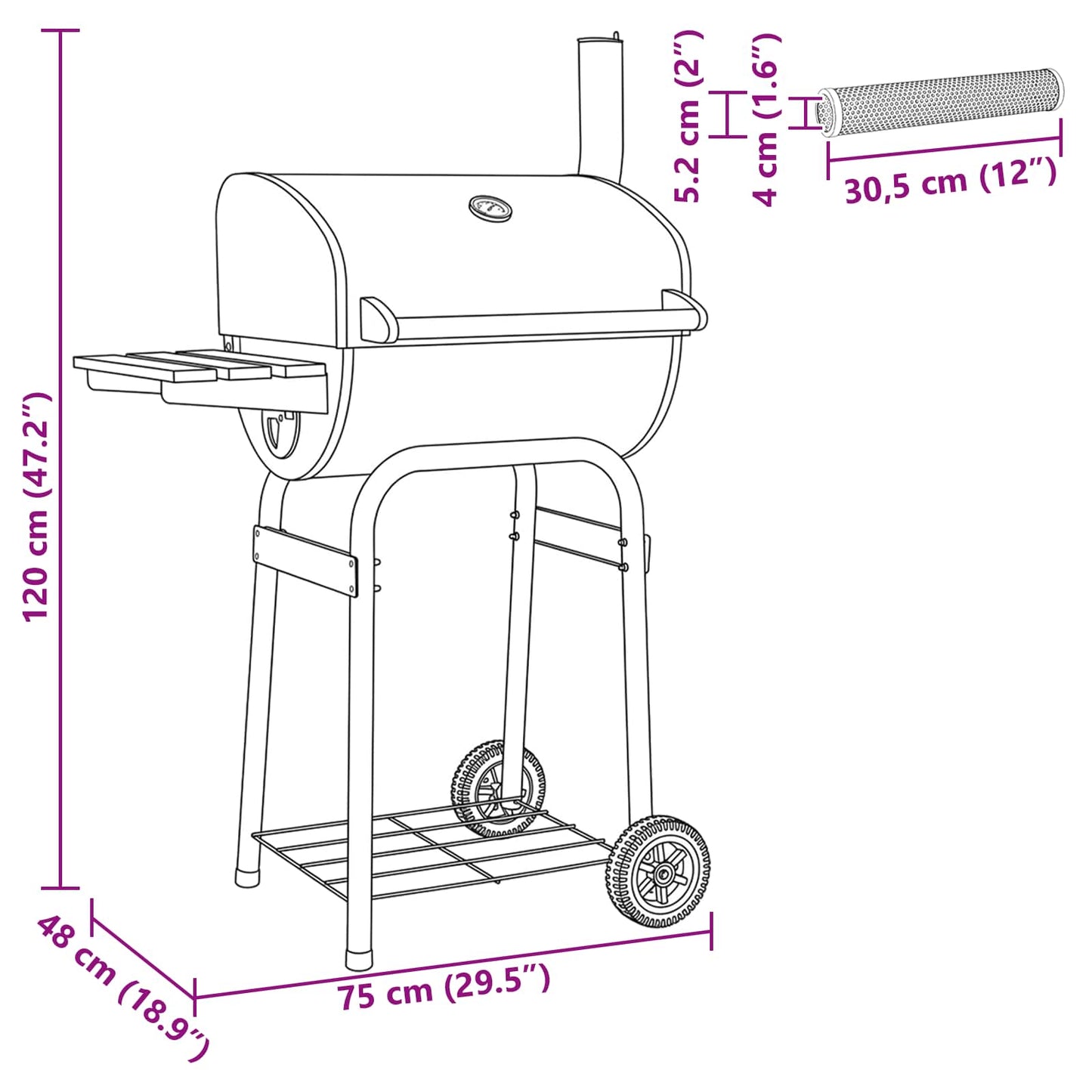 Ogļu Grils 75 X 48 X 120 Cm Pulverkrāsota Tērauda Un Plastmasas