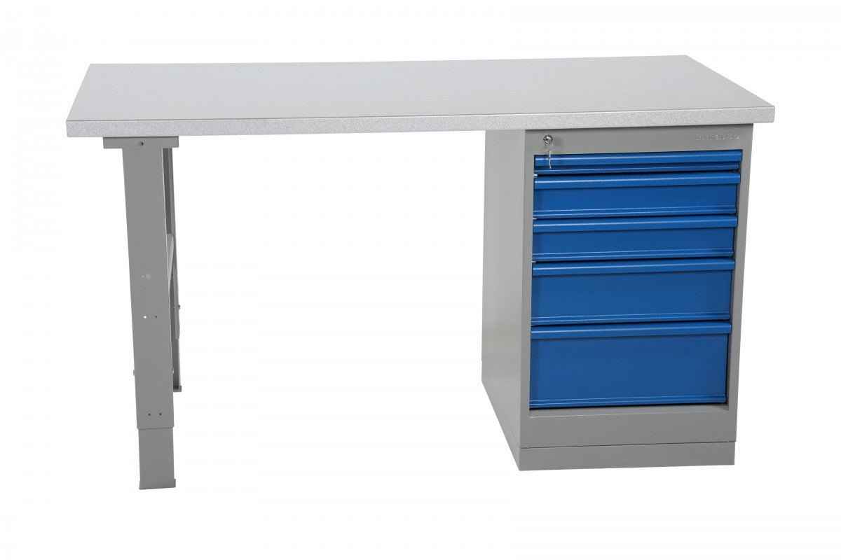 Metāla darbagalds ar tērauda virsmu un 5 atvilktņu bloku 1600x800mm