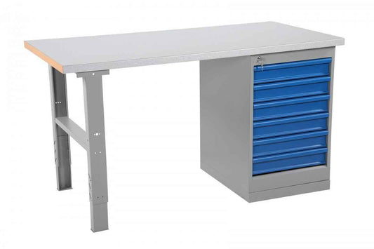 Metāla darbagalds ar tērauda virsmu un 6 atvilktņu bloku 2000x800mm