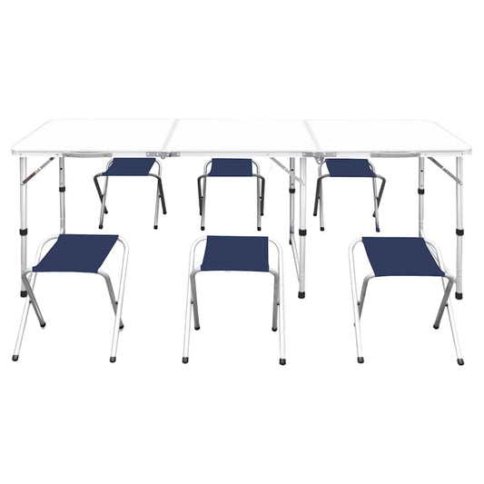 Saliekams Kempinga Galds Un 6 Taburetes, Regulējams Augstums, 180X60Cm - HOLDORS