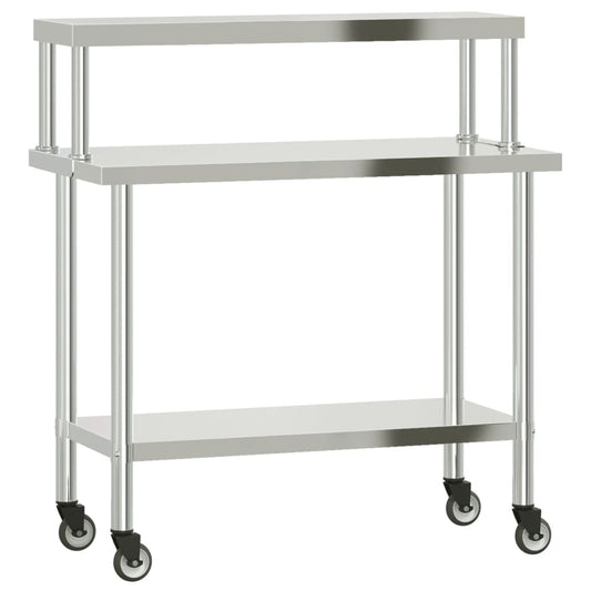 Virtuves Darba Galds Ar Plauktu, 110X55X120 Cm, Tērauds - HOLDORS