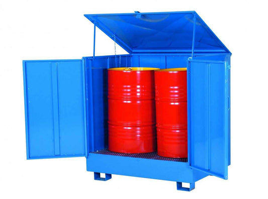2 drums, standing, enclosed