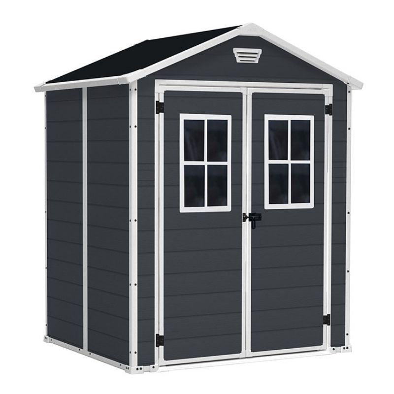 Dārza šķūnis Manor 6x5 DD (ar 2 logiem priekšpusē) tumši pelēks