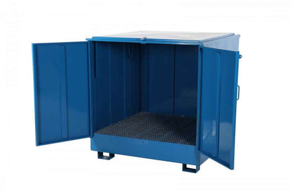 4 drums, standing, enclosed