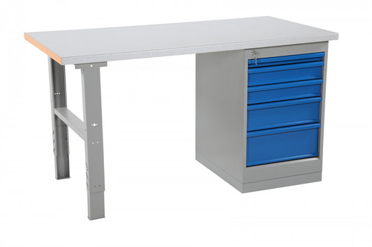 Металлический верстак со стальной столешницей и тумбой с 5 ящиками 1600x800мм
