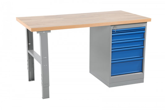 Металлический верстак с дубовой столешницей и тумбой с 5 ящиками 2000x800мм