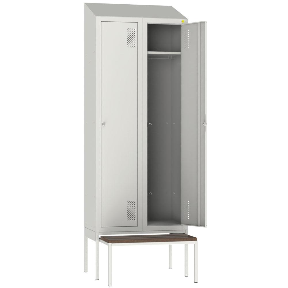 Metal clothes cabinet with pull-out bench SHOM-400/2 and roof