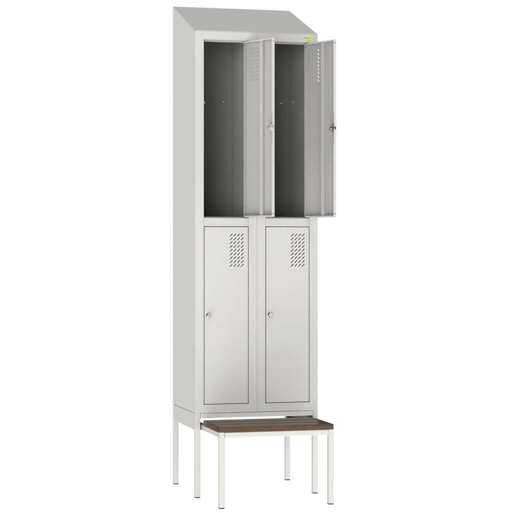 Metal clothes cabinet with pull-out bench SHOM-300/2/4 and roof