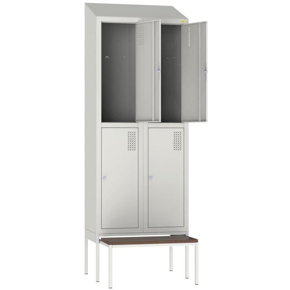 Metal clothes cabinet with pull-out bench SHOM-400/2/4 and roof
