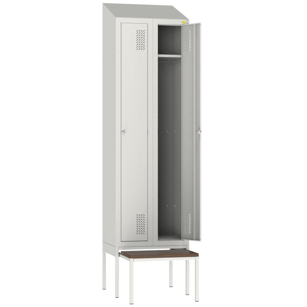 Metal clothes cabinet with pull-out bench SHOM-300/2 and roof