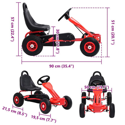 Gokarts Ar Pedāļiem Un Pneimatiskajām Riepām, Sarkans