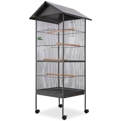 Putnu Būris Ar Jumtu, 66X66X155 Cm, Melns Tērauds