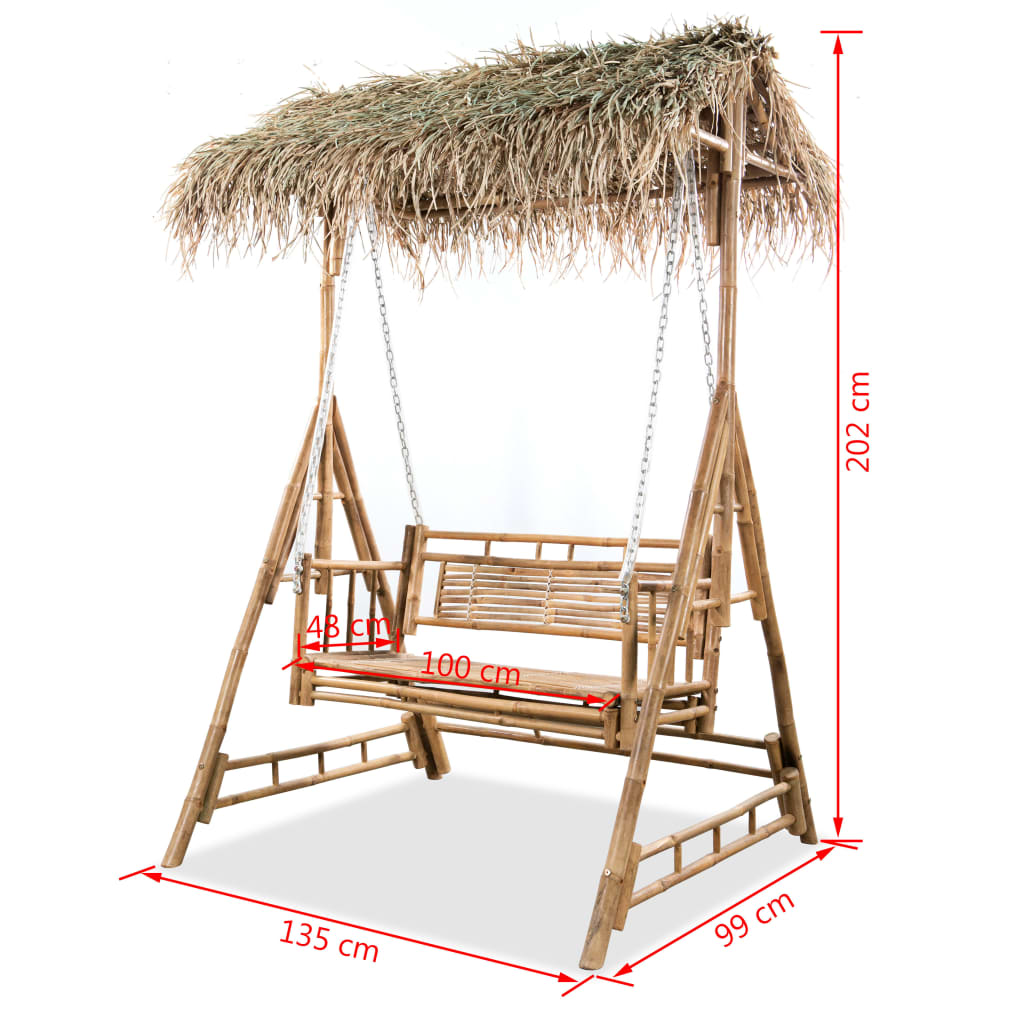Divvietīgs Dārza Šūpuļsols, Palmu Lapas, Bambuss, 202 Cm
