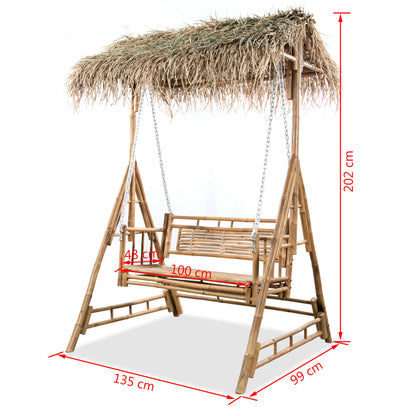 Divvietīgs Dārza Šūpuļsols, Palmu Lapas, Bambuss, 202 Cm