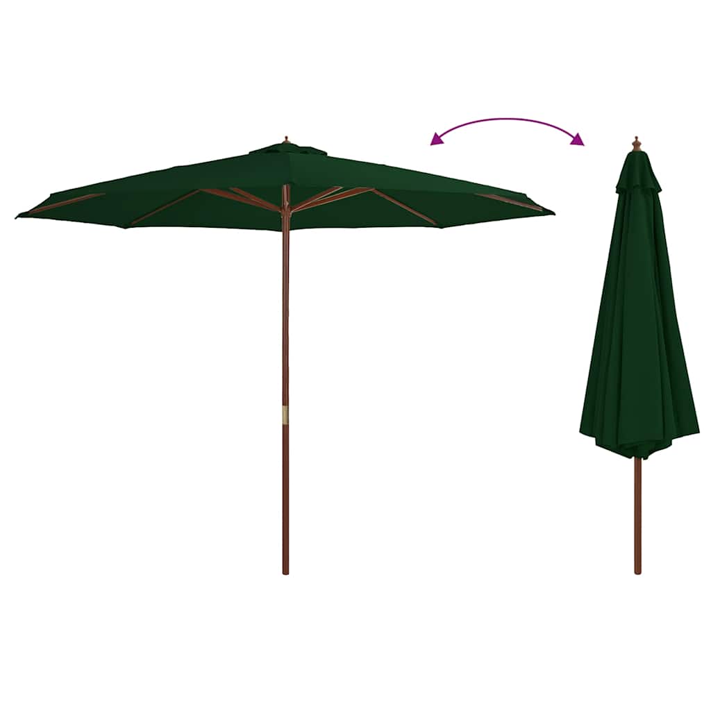 Dārza Saulessargs Ar Koka Kātu, 350 Cm, Zaļš