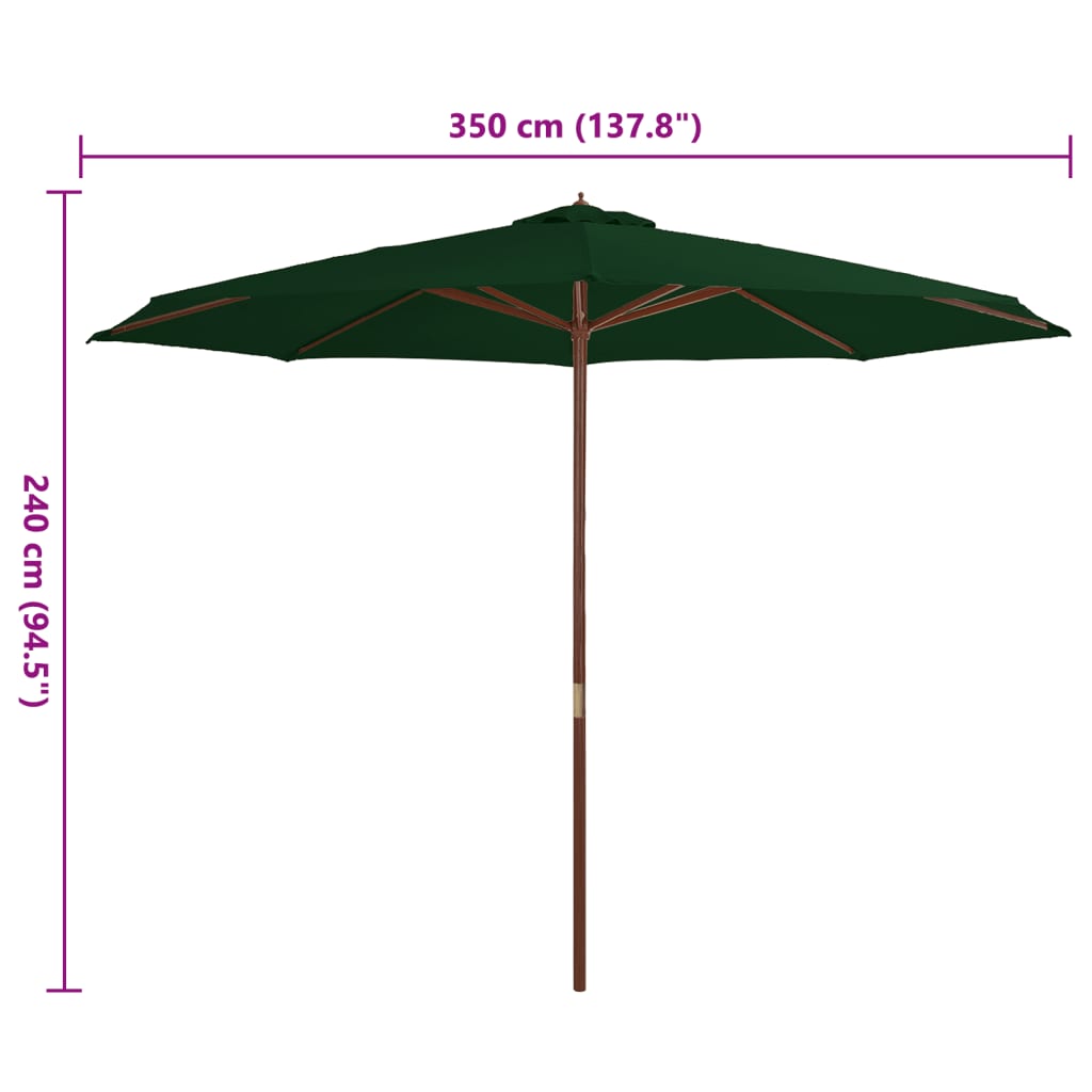 Dārza Saulessargs Ar Koka Kātu, 350 Cm, Zaļš