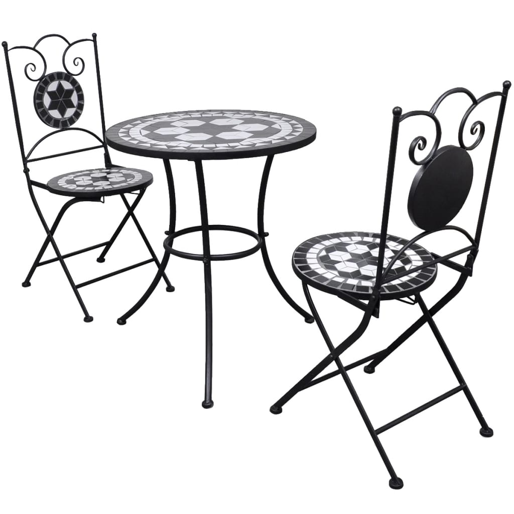 3-Daļīgs Bistro Komplekts, Keramikas Flīzes, Melns, Balts