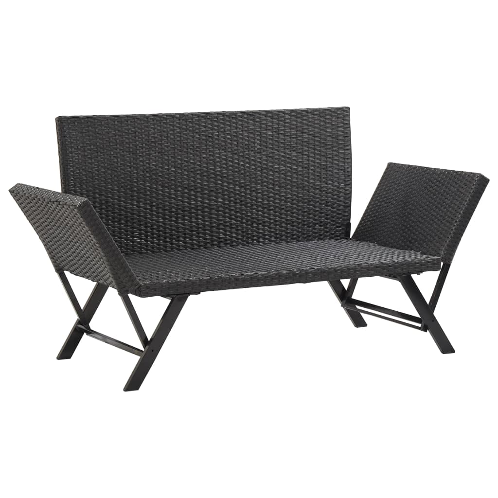 Dārza Sols Ar Matračiem, 176 Cm, Melns, Pe Rotangpalma