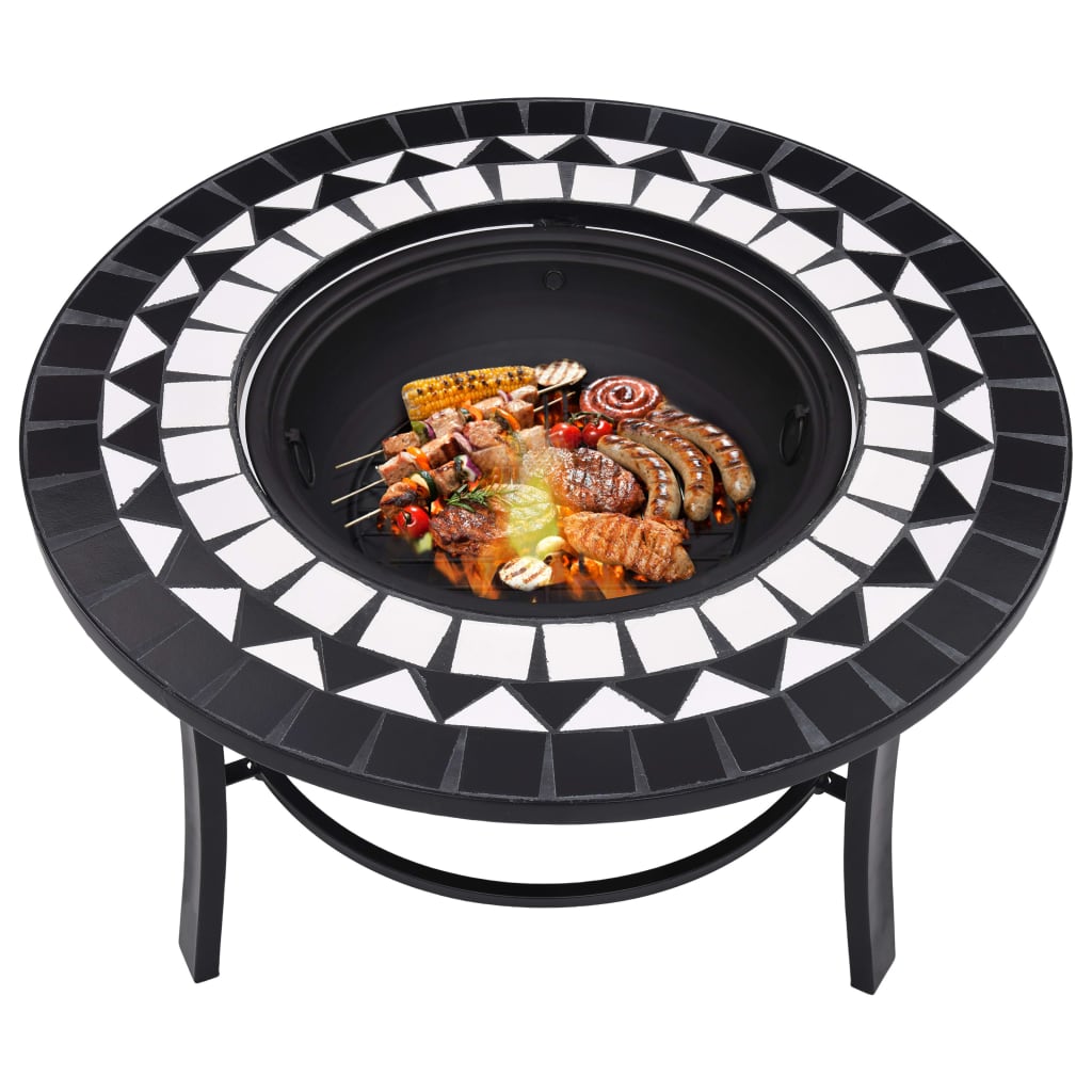 Ugunskura Vietas Galds, Mozaīka, 68Cm, Melns Ar Baltu, Keramika