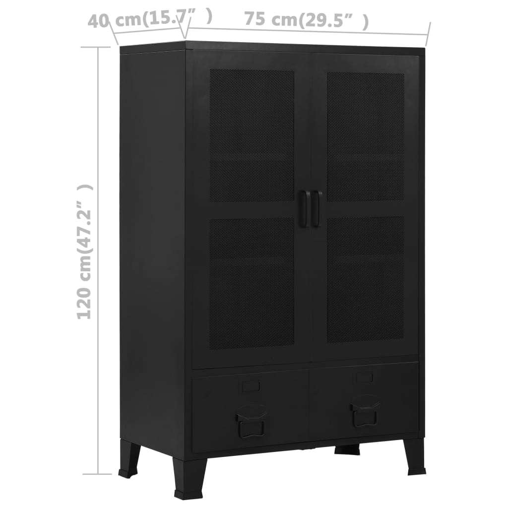Biroja Skapis, Melns, 75X40X120 Cm, Industriāls Stils, Tērauds
