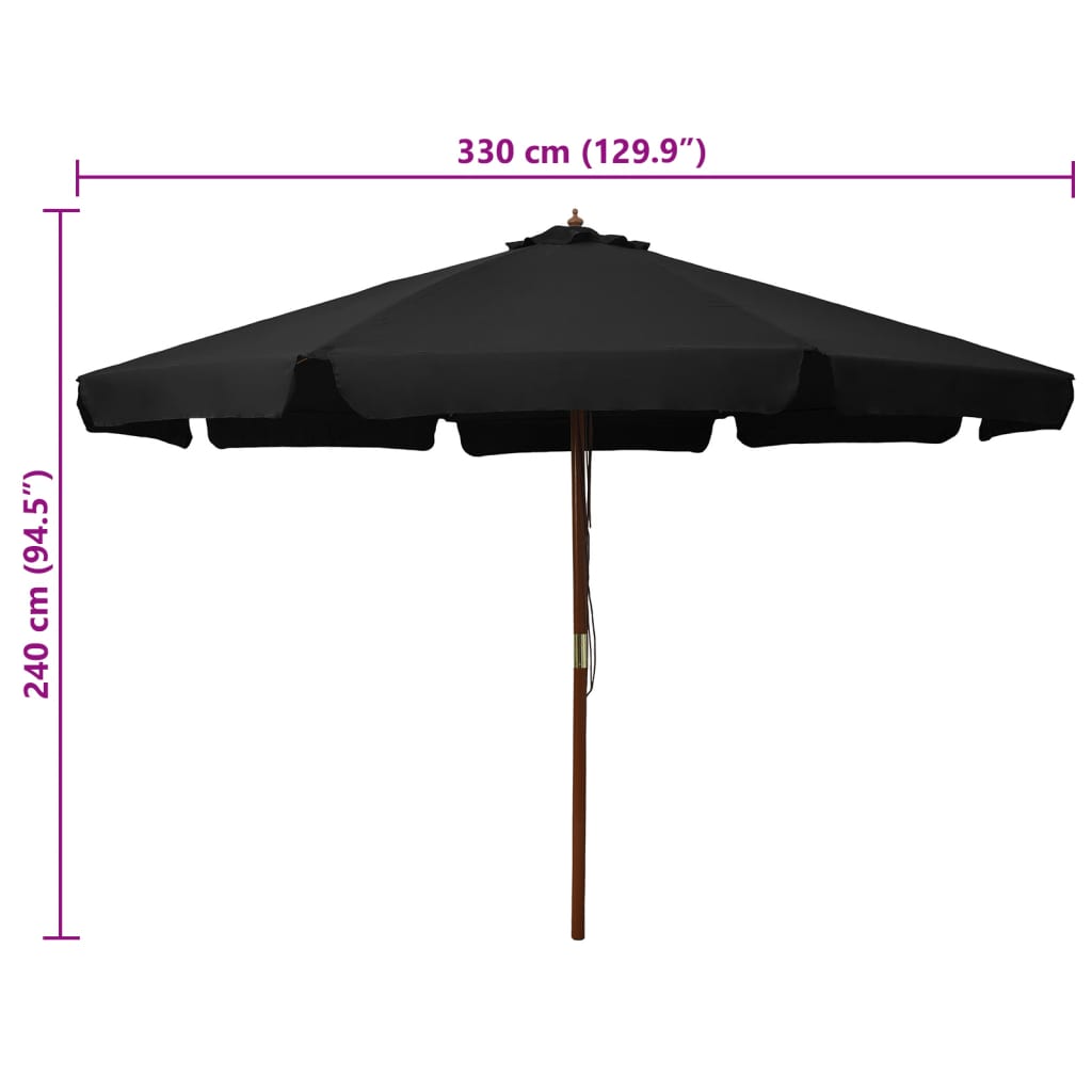 Dārza Saulessargs Ar Koka Kātu, 330 Cm, Melns