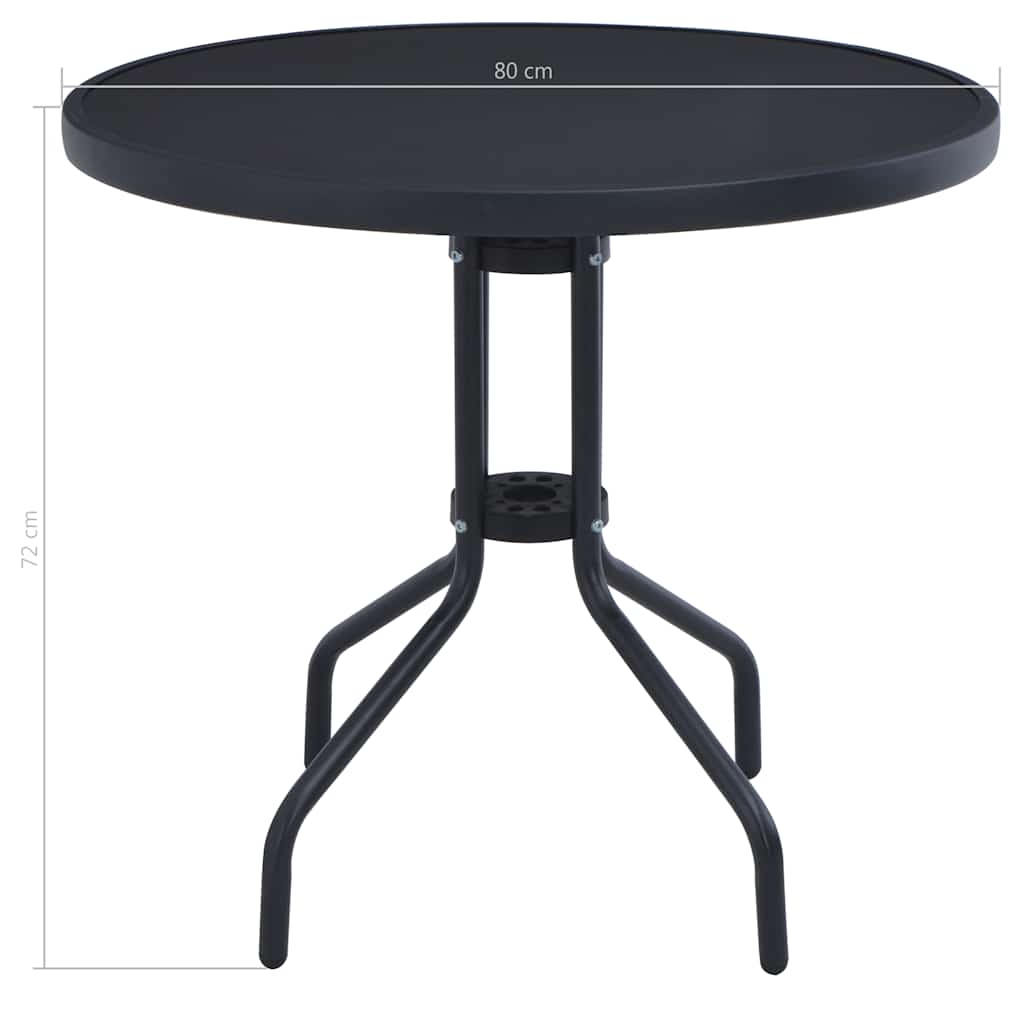 Dārza Galds, Melns, 80 Cm, Tērauds Un Stikls
