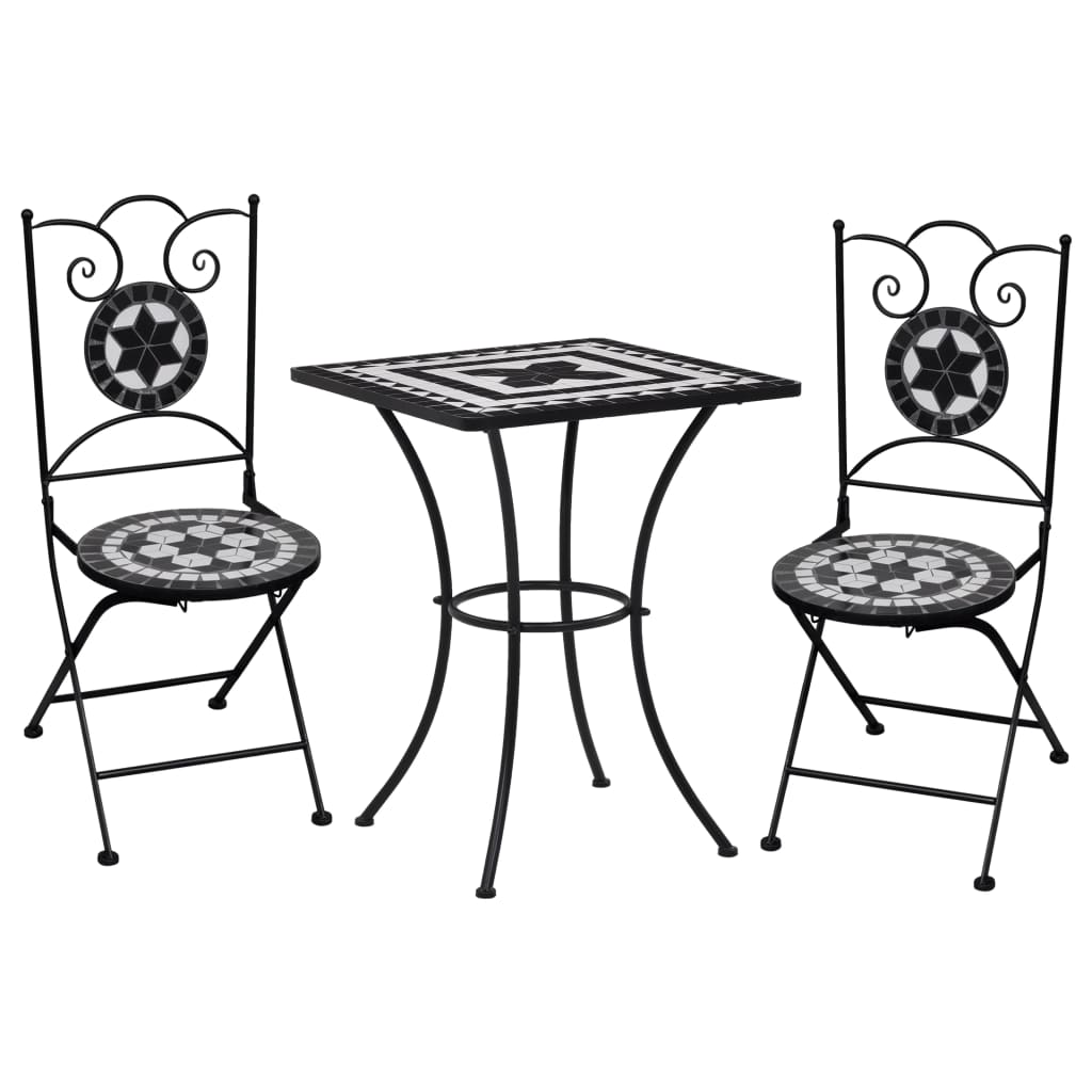 3-Daļīgs Bistro Komplekts, Keramikas Flīzes, Melns, Balts