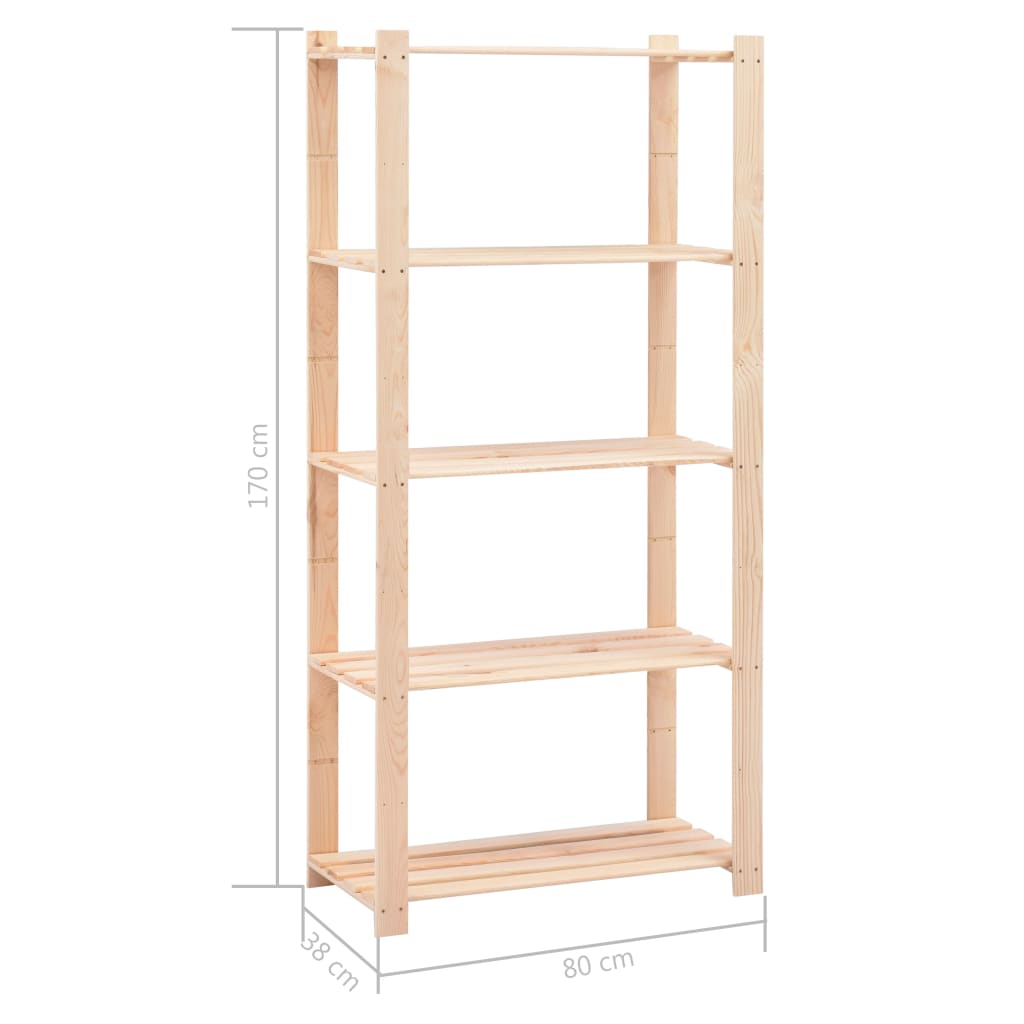 5-Līmeņu Glabāšanas Plaukti, 2 Gab., 80X38X170 Cm, Priedes Koks