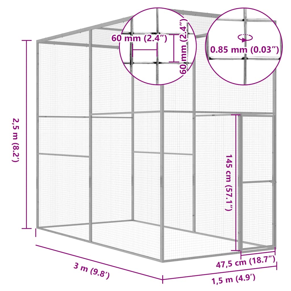 Kaķu Būris, 3X1,5X2,5 M, Cinkots Tērauds