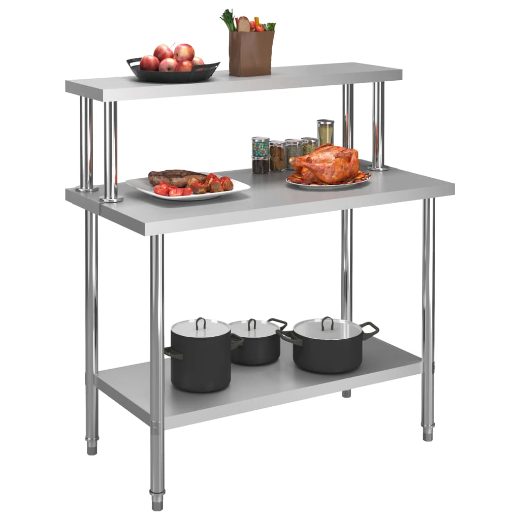 Virtuves Darba Galds Ar Plauktu, 120X60X120 Cm, Tērauds