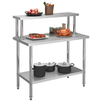 Virtuves Darba Galds Ar Plauktu, 120X60X120 Cm, Tērauds