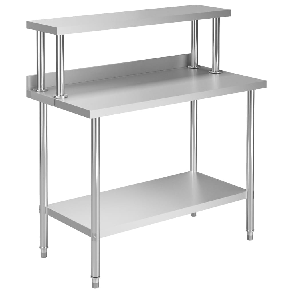 Virtuves Darba Galds Ar Plauktu, 120X60X120 Cm, Tērauds