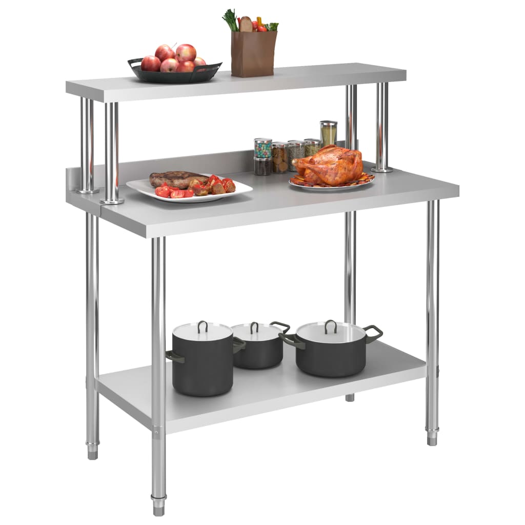 Virtuves Darba Galds Ar Plauktu, 120X60X120 Cm, Tērauds